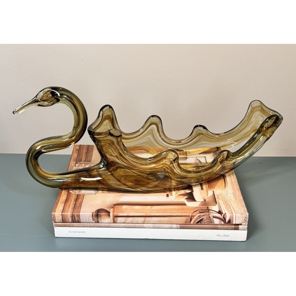 Vintage Glass Swan Venetian Style‎ 18" Large Mid Century Modern Art Hand Blown